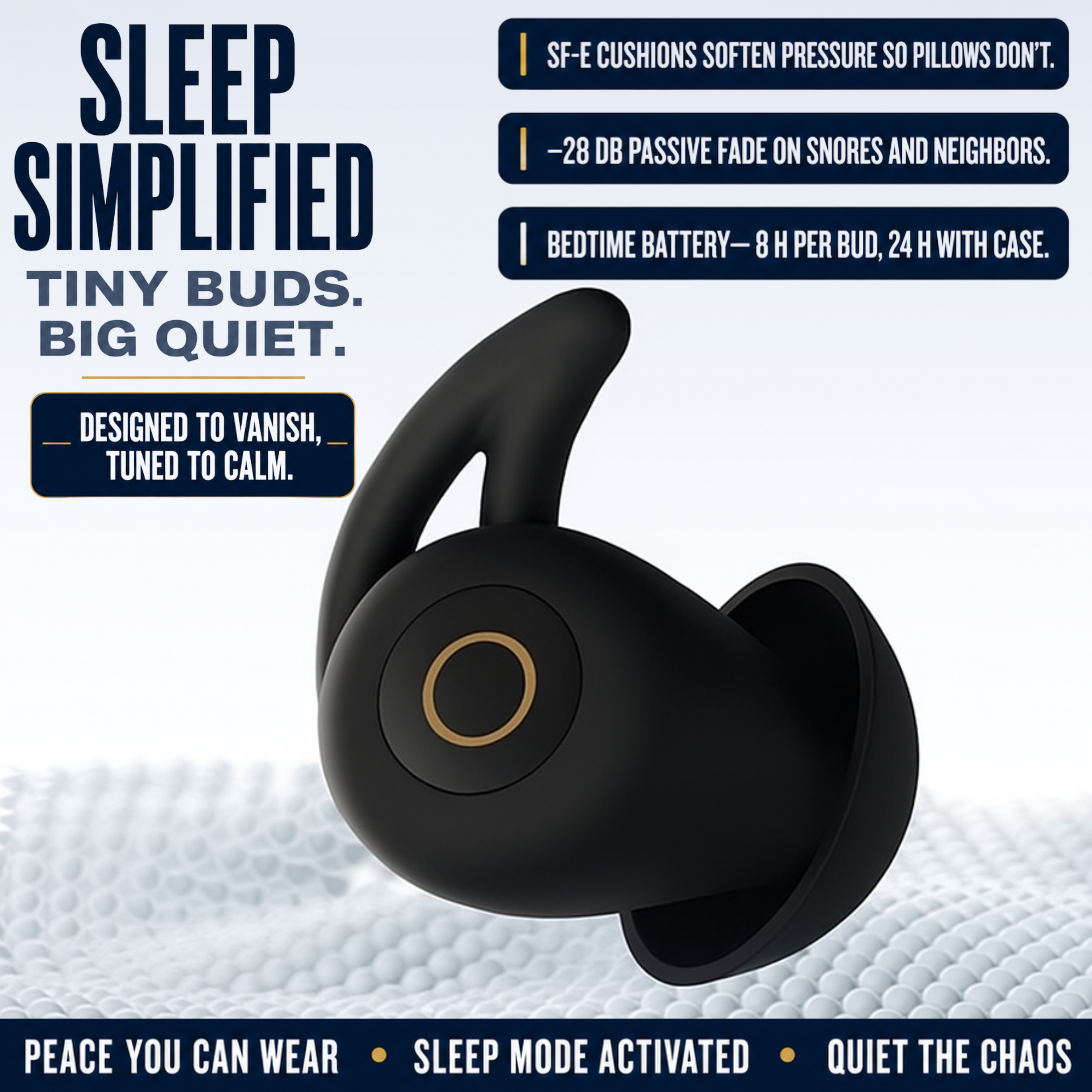 LXYi Sleep Earbuds - Ultra-Thin Headphones for Side Sleepers - 8-Hour Battery (24h w/Case) No Buttons, No Lights, No Alerts