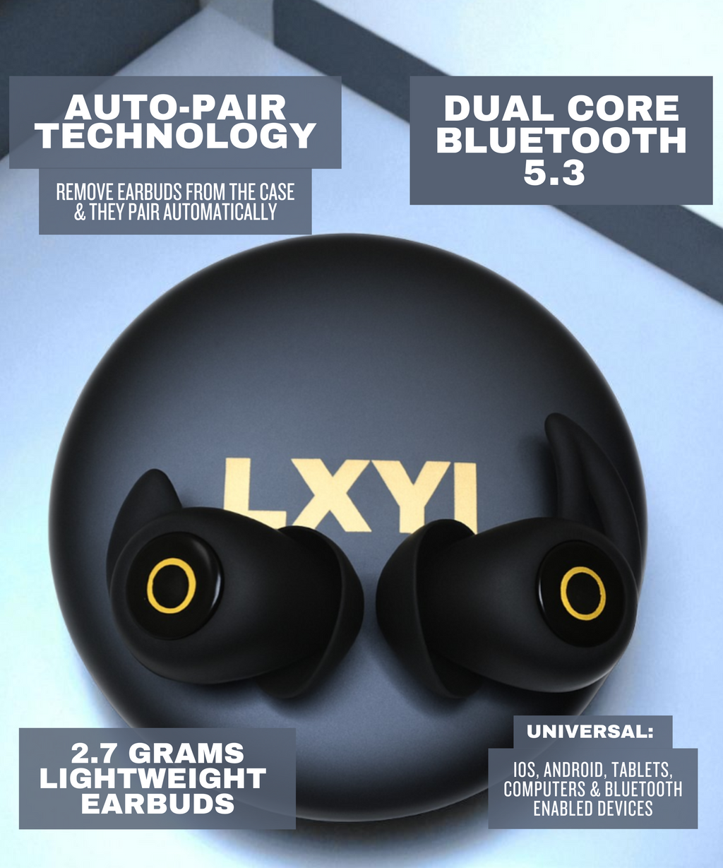 LXYi Sleep Earbuds Pro - Noise Blocking -28dB - Wireless Bluetooth 5.3 - 8 Hours Battery Life - Side Sleeper Optimized - Includes LXYi Sleep Sounds